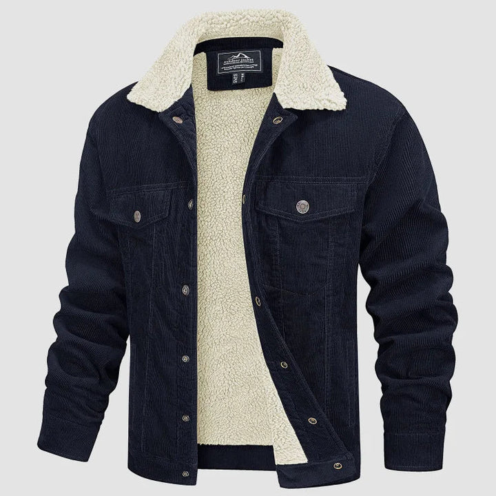 Men's corduroy jacket with sherpa lining, turn-down collar and front pockets