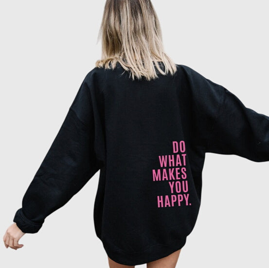 Women's oversized pullover hoodie with hood, long sleeves and stacked back text print