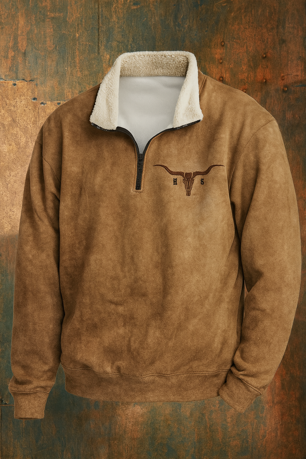 Men's quarter-zip western pullover sweatshirt with mock neck and kangaroo pocket
