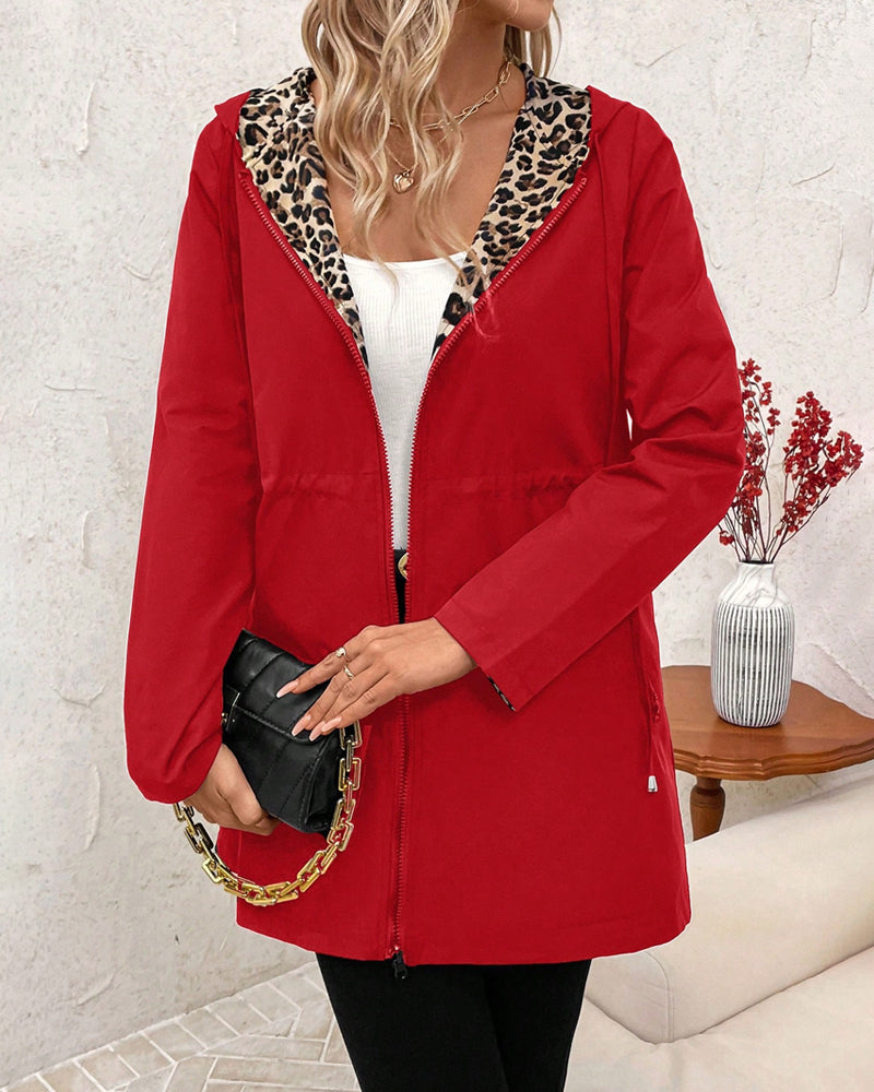 Women's Reversible Leopard Print Coat in Red - View 9 | Bellmere