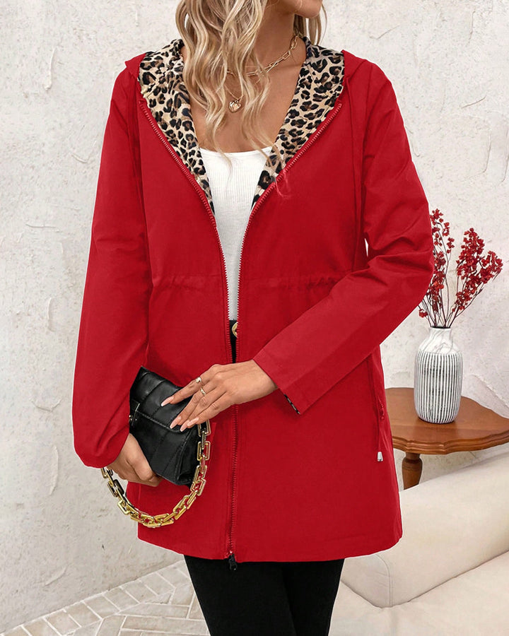 Women's Reversible Leopard Print Coat in Red - View 9 | Bellmere