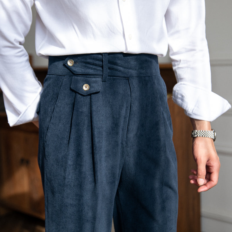Corduroy pleated wide-leg trousers