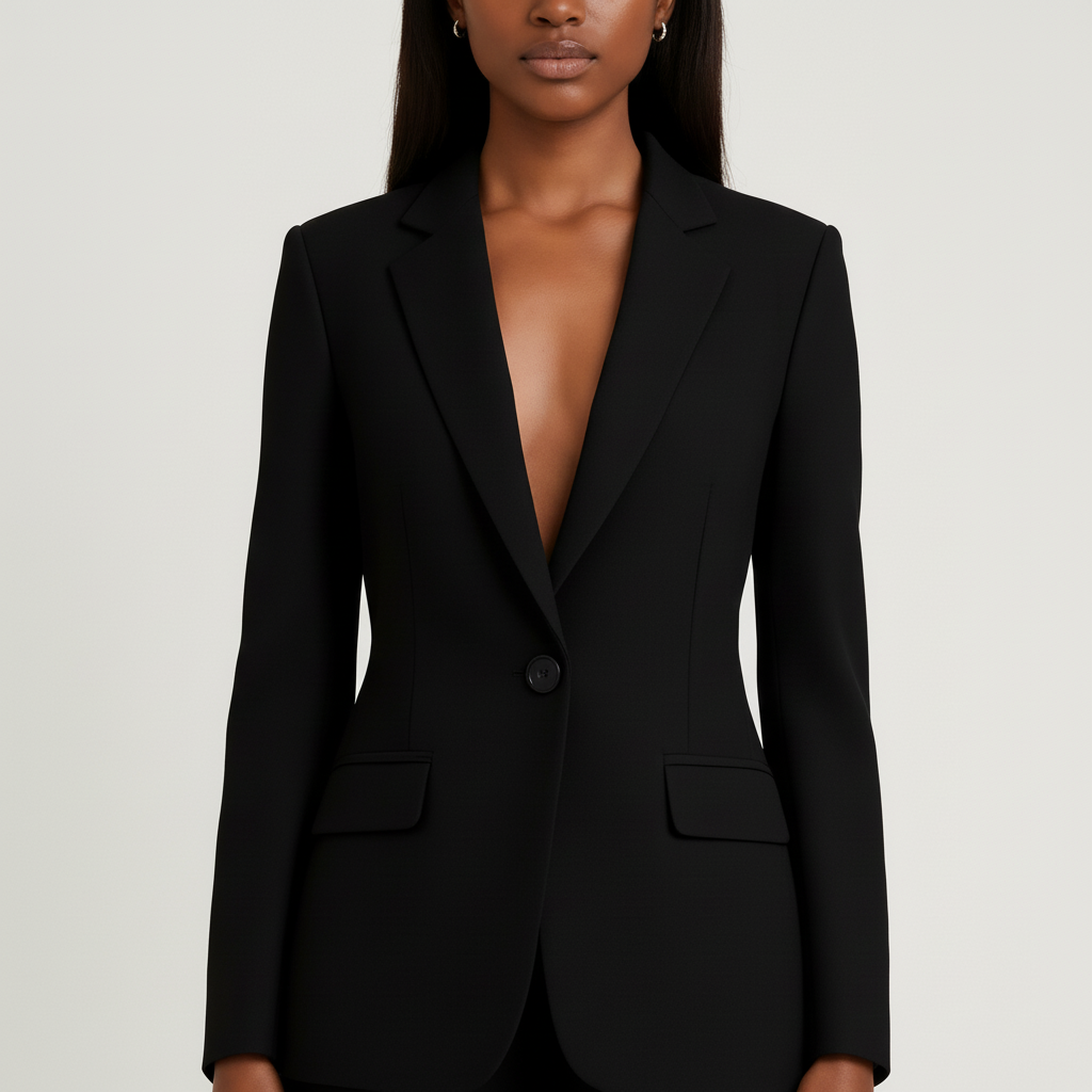 Women's tailored blazer and trousers set with long sleeves and flap pockets
