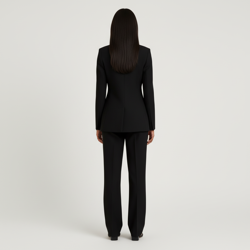 Women's tailored blazer and trousers set with long sleeves and flap pockets