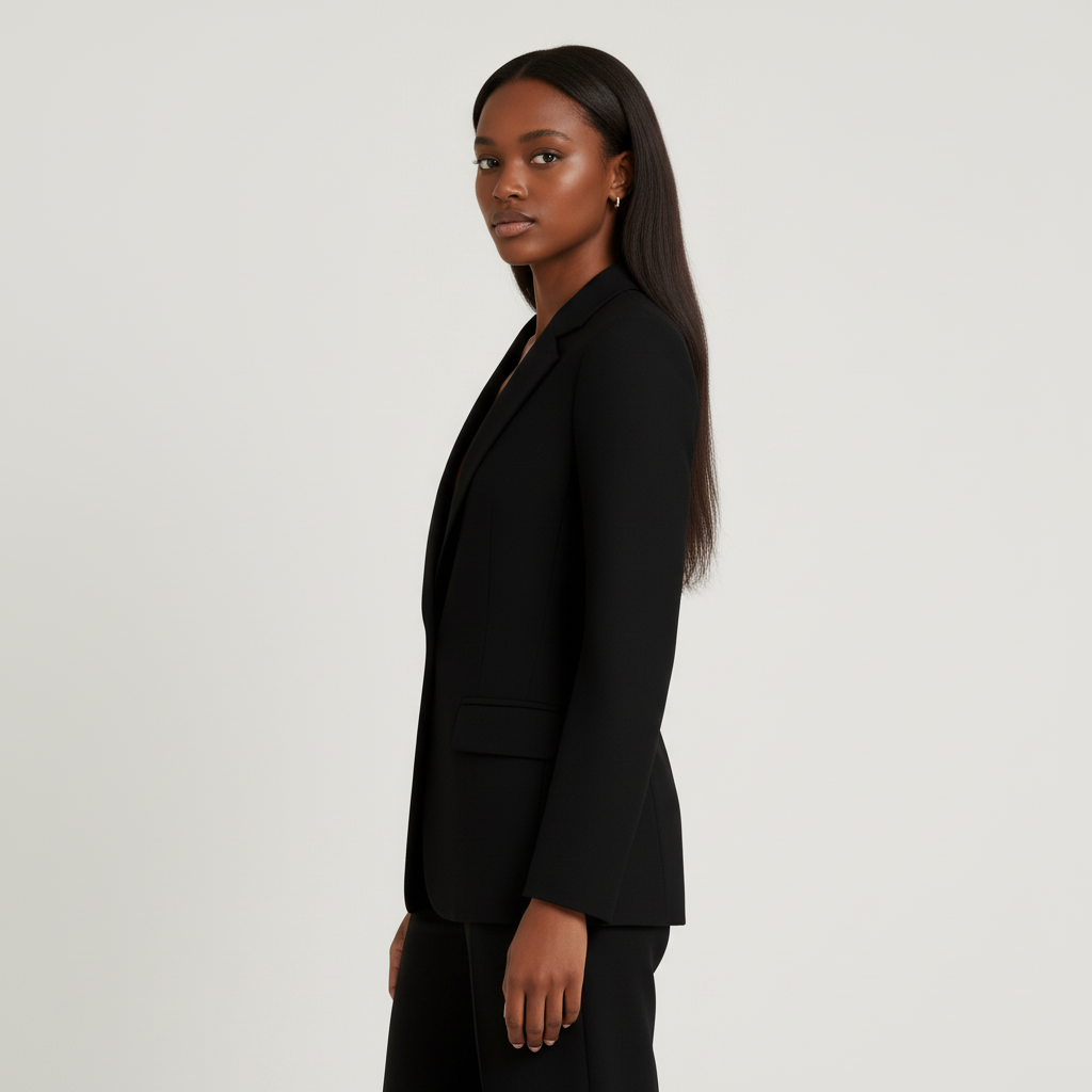 Women's tailored blazer and trousers set with long sleeves and flap pockets