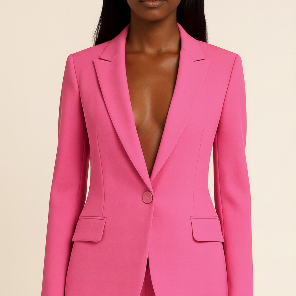 Women's tailored blazer and trousers set with long sleeves and flap pockets