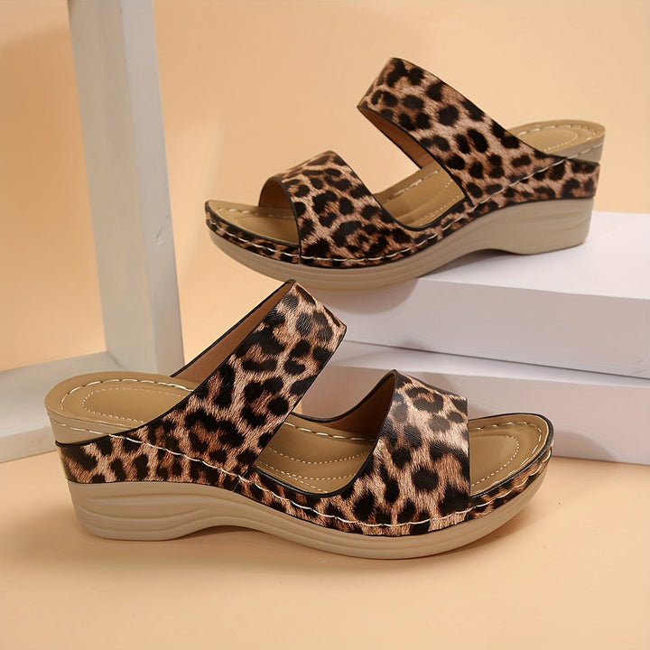 Camila | Women's Leopard Print Mid-Height Wedge Slide Sandals