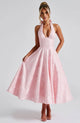 Halter Neck Jacquard Midi Dress for Women, A-Line Skirt