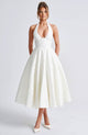 Halter Neck Jacquard Midi Dress for Women, A-Line Skirt