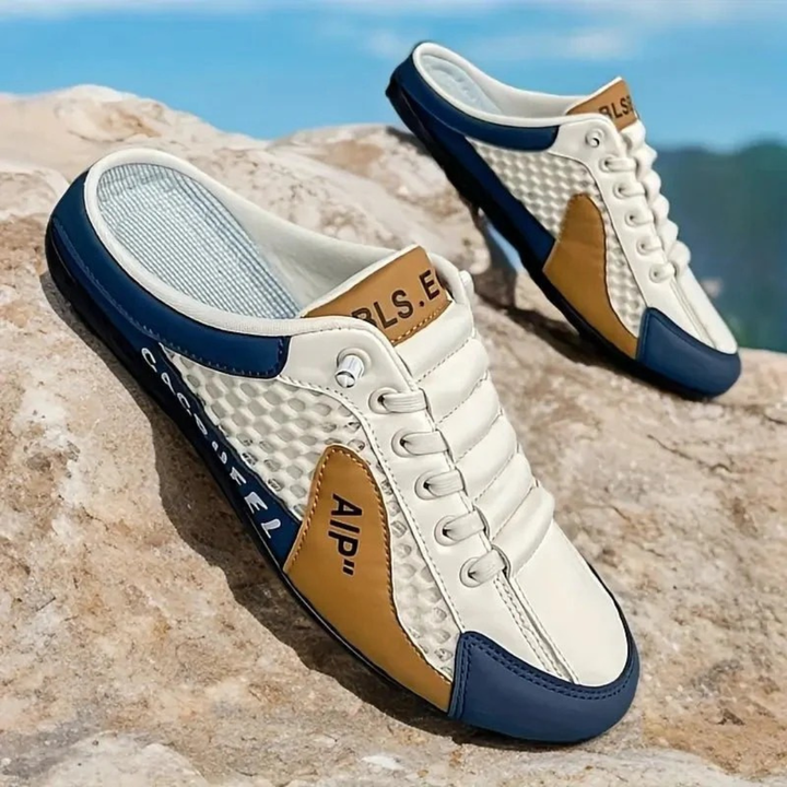 Slip-on mule sneakers with lace-up front and contrast panels