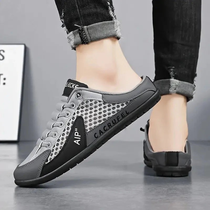 Slip-on mule sneakers with lace-up front and contrast panels
