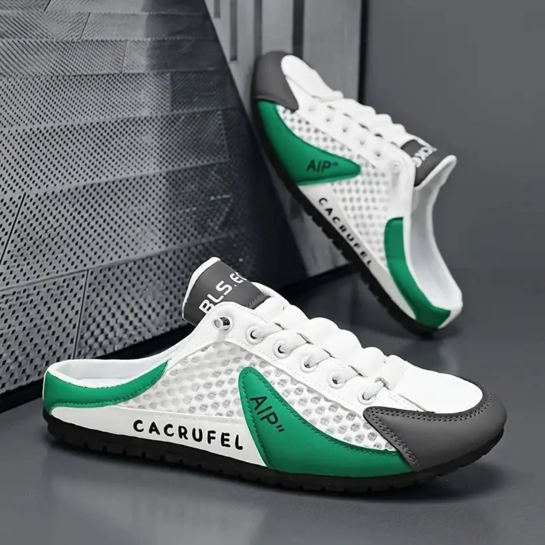 Slip-on mule sneakers with lace-up front and contrast panels