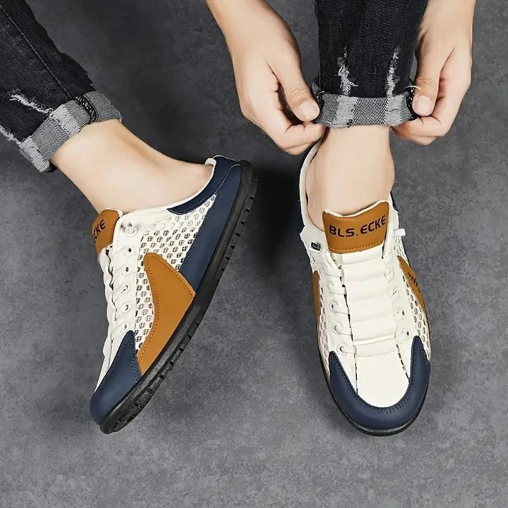 Slip-on mule sneakers with lace-up front and contrast panels