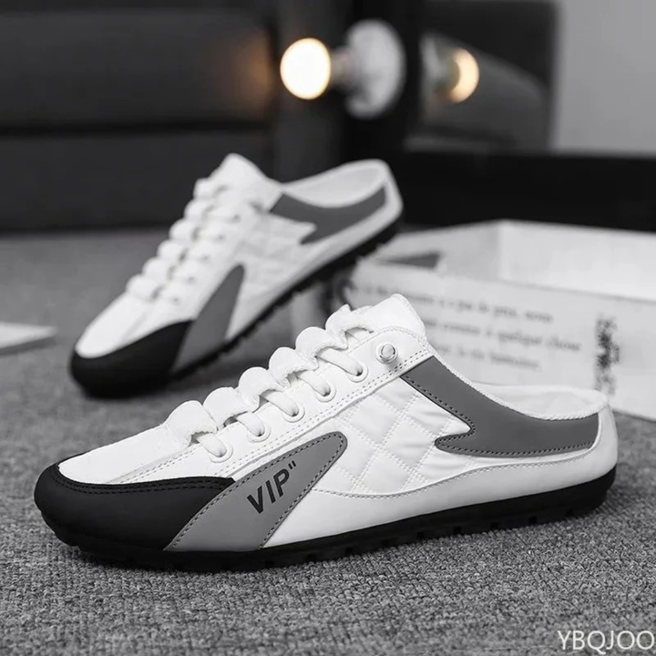 Slip-on mule sneakers with lace-up front and contrast panels
