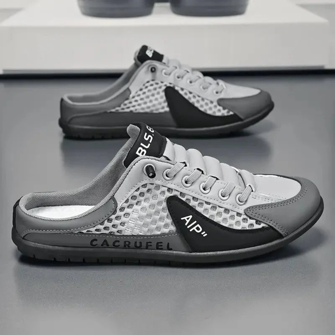 Slip-on mule sneakers with lace-up front and contrast panels