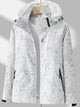 Women's hooded leaf print rain jacket with long sleeves and zipped pockets