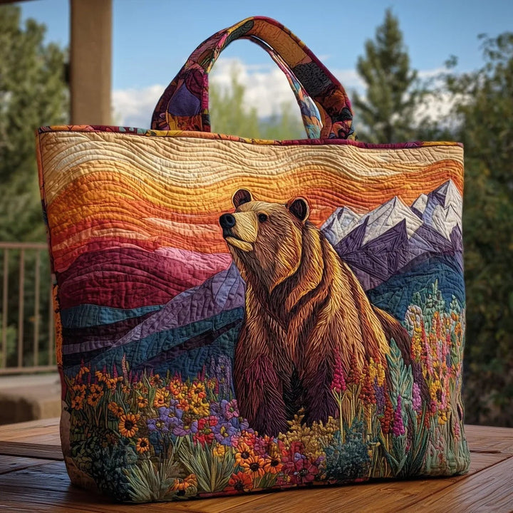 Women's quilted tote bag with colourful floral and graphic print