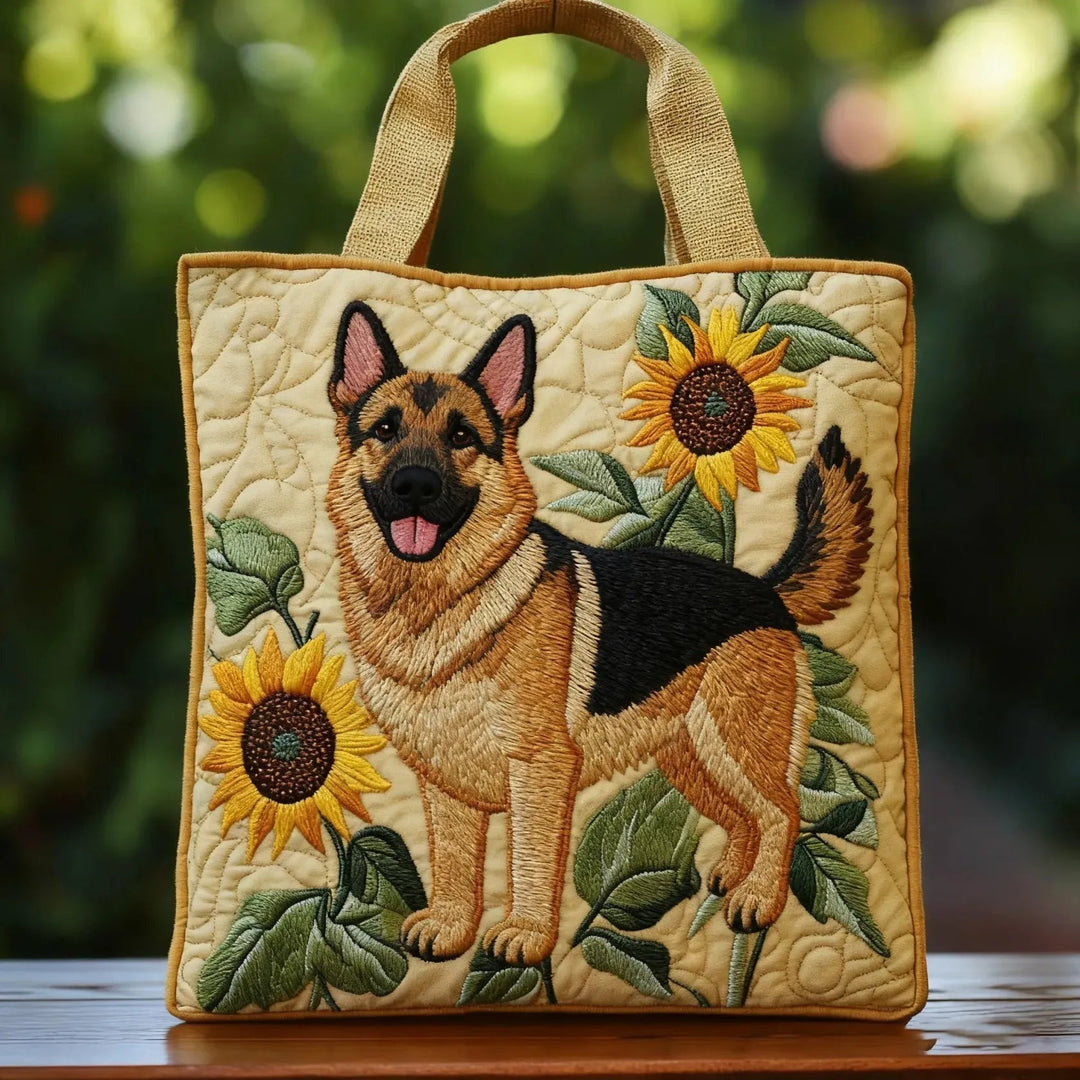 Women's quilted tote bag with colourful floral and graphic print
