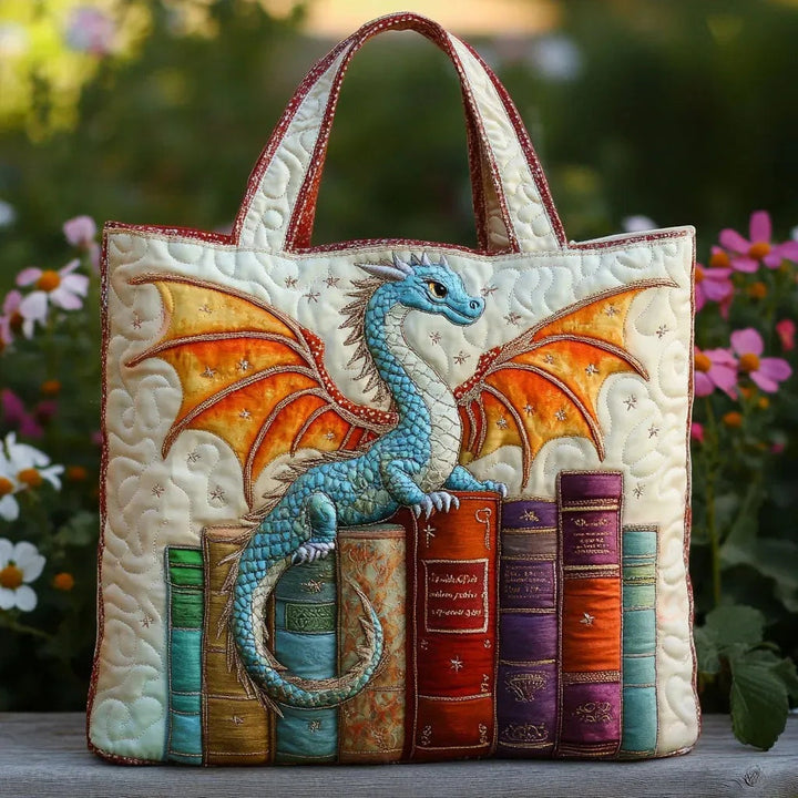 Women's quilted tote bag with colourful floral and graphic print