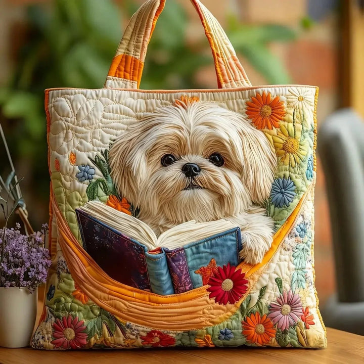 Women's quilted tote bag with colourful floral and graphic print