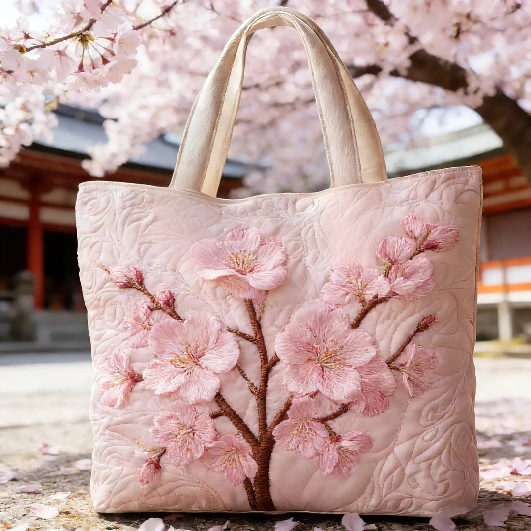 Women's quilted tote bag with colourful floral and graphic print