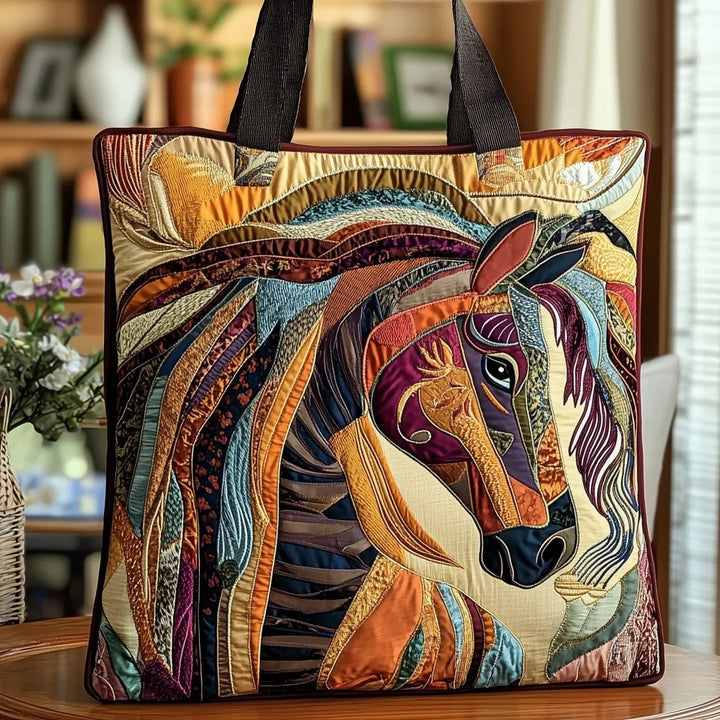 Women's quilted tote bag with colourful floral and graphic print