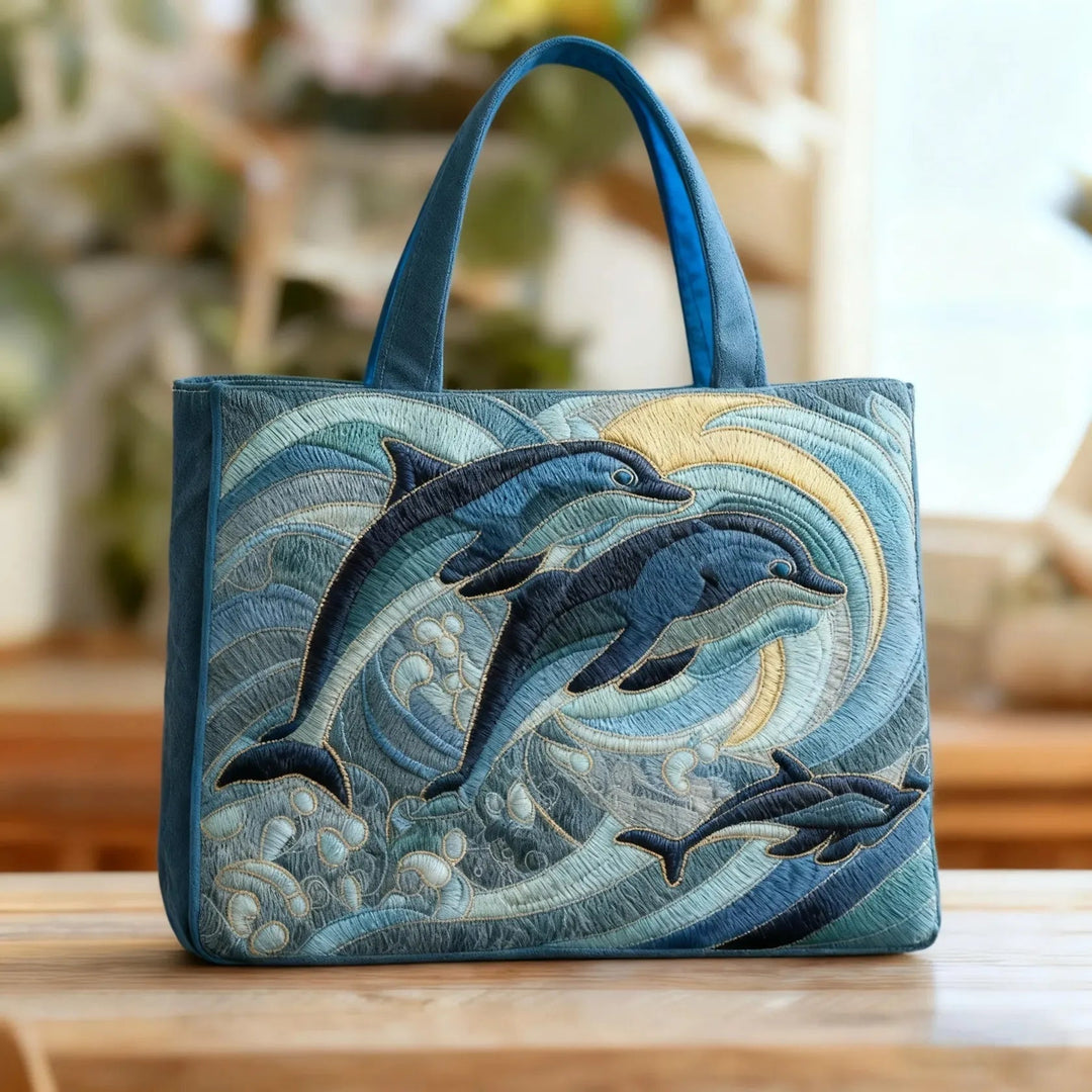Women's quilted tote bag with colourful floral and graphic print
