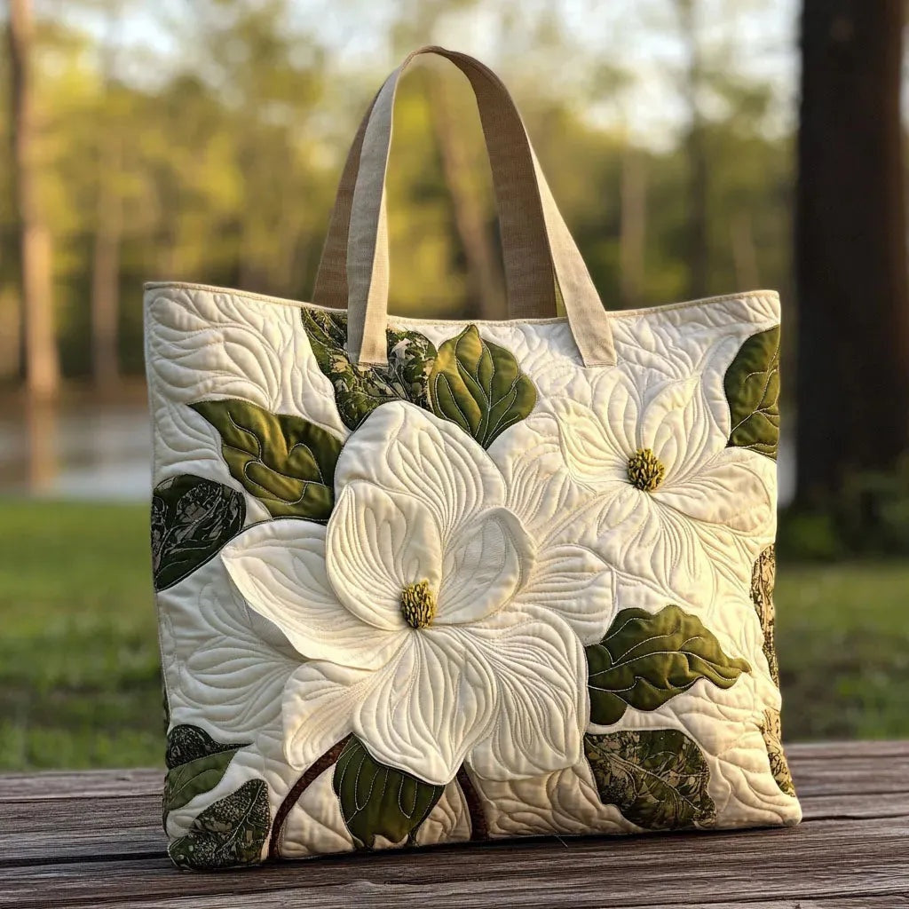 Women's quilted tote bag with colourful floral and graphic print