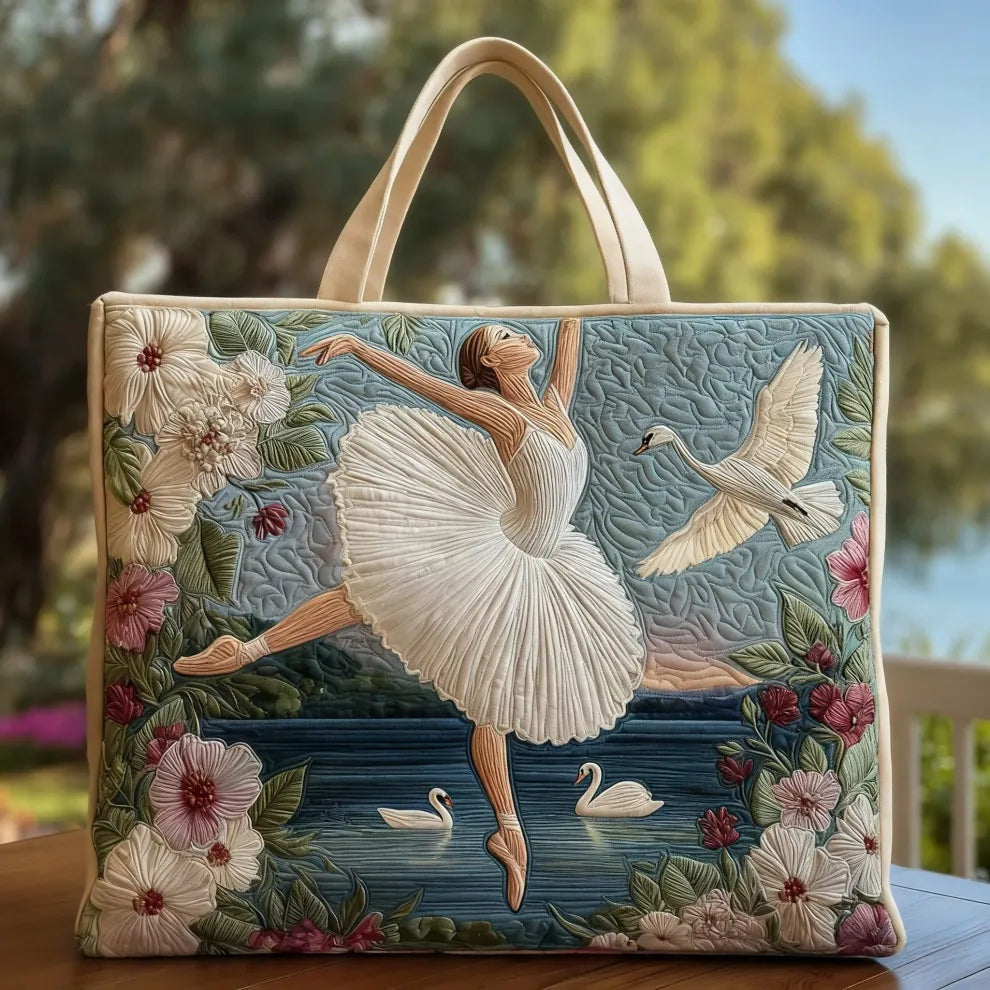 Women's quilted tote bag with colourful floral and graphic print