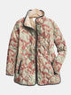 Women's terracotta floral quilted jacket with stand collar and button front