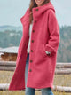 Women's long hooded button-front coat with front pockets