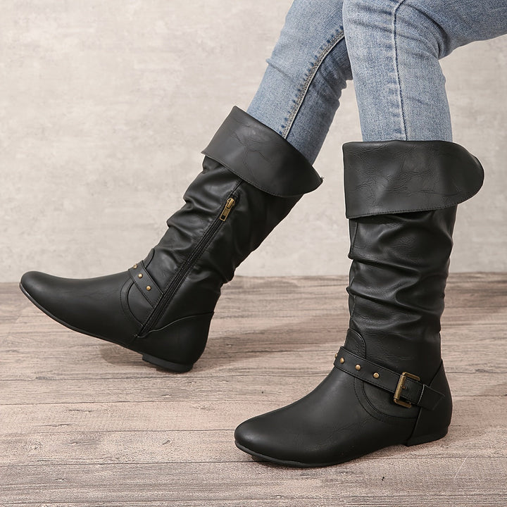 Women's Knee-High Boots with Side Zipper in Black - View 7 | Bellmere