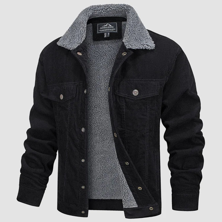 Men's corduroy jacket with sherpa lining, turn-down collar and front pockets