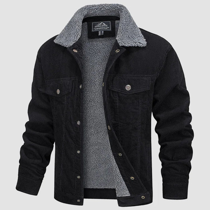 Men's corduroy jacket with sherpa lining, turn-down collar and front pockets