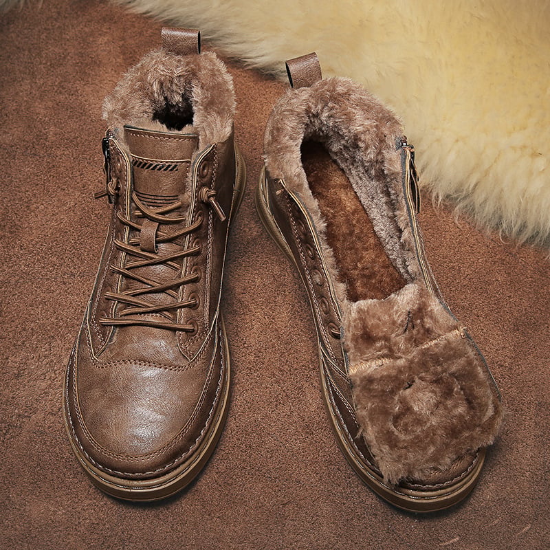 Men's high-top lace-up ankle boots with fur-look lining and side zippers