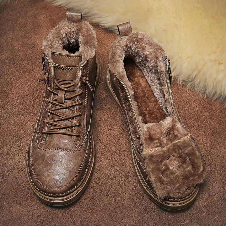 Men's high-top lace-up ankle boots with fur-look lining and side zippers
