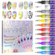 Set of 12 colourful water-based nail art pens with fine tips and storage box