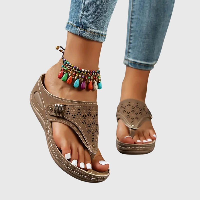 Carmina | Women's Embroidered Wedge Thong Sandals Slip-On