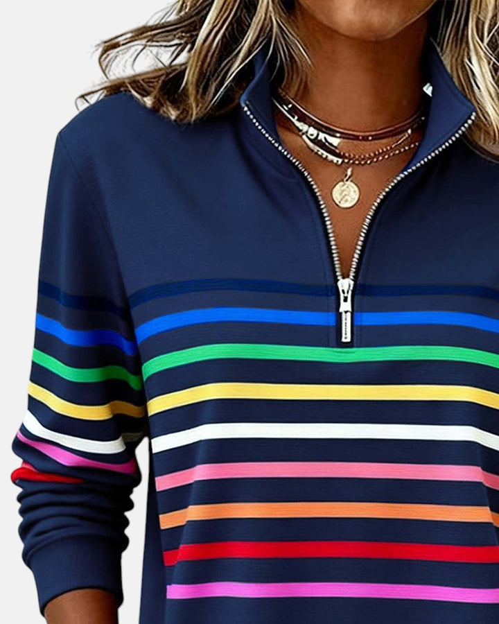 Women's Rainbow Striped Zip Sweatshirt in Gray - View 9 | Bellmere