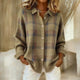 Women's plaid knit cardigan with collar and buttons
