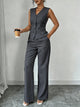 Women's pinstripe sleeveless vest and wide-leg trouser set with V-neck and button front