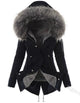 Women's long hooded parka with faux fur trim and drawstring waist