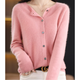 Women's long-sleeve button-front knit cardigan with ribbed trim