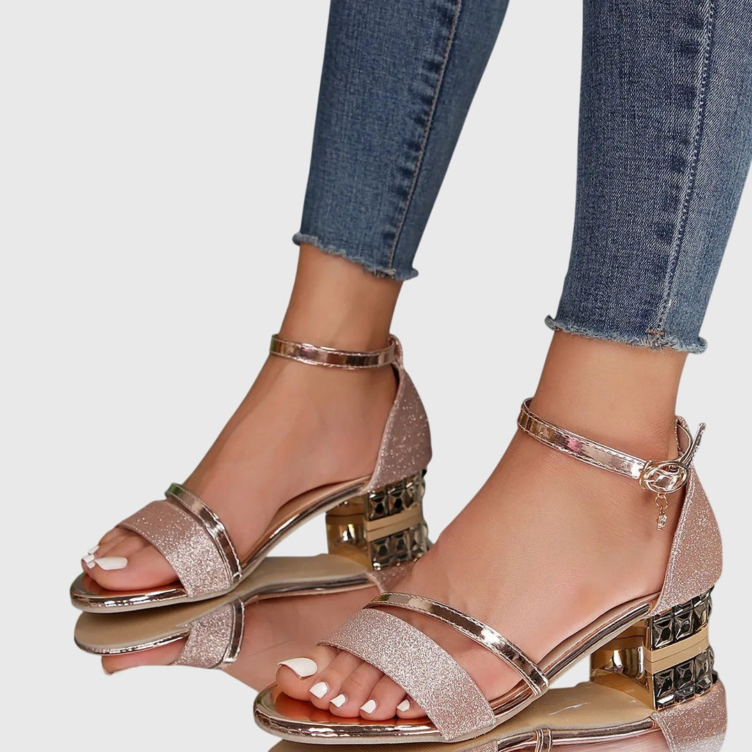 Savina | Women's Low Block Heel Ankle Strap Sandals Buckle