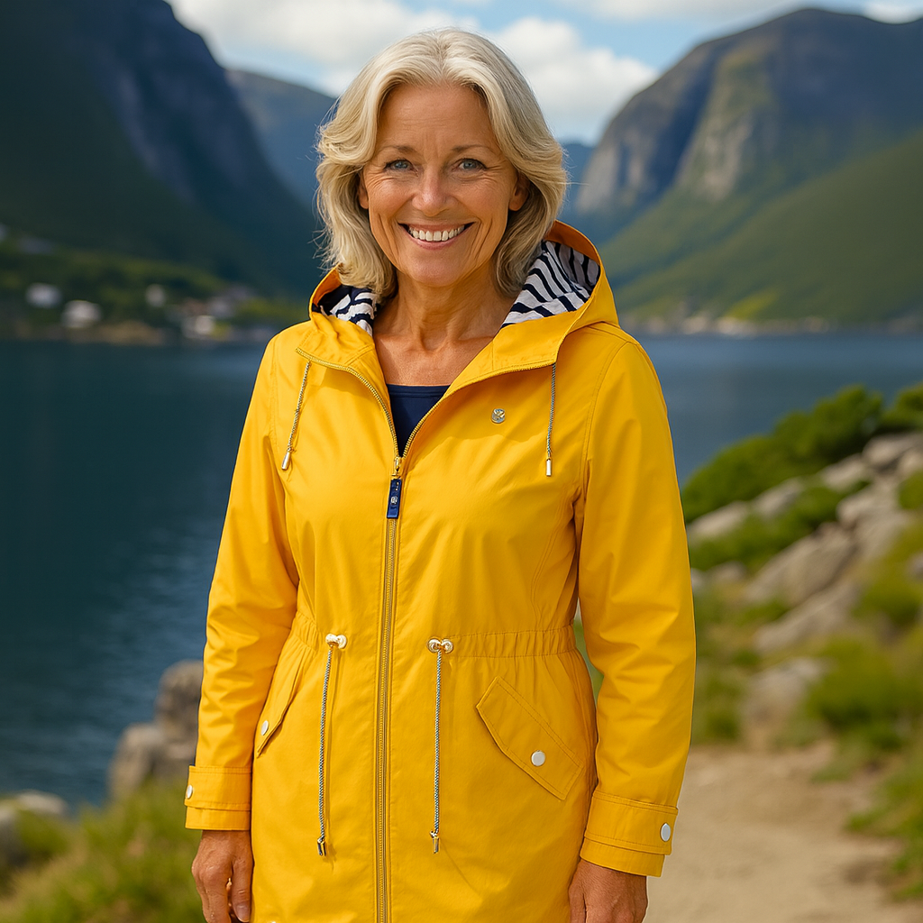 Women's longline hooded parka jacket with drawstrings and zip front