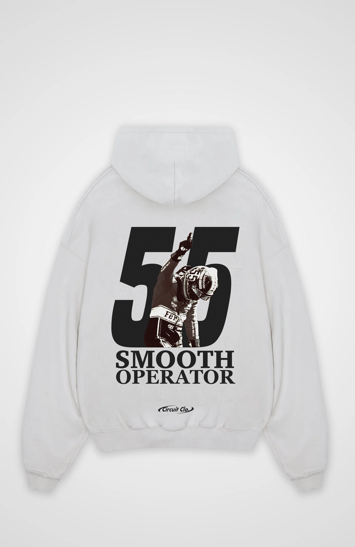 Oversized graphic hoodie with hood, ribbed trims and racing back print