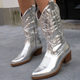 Metallic Cowboy Boots in Pink - View 8 | Bellmere
