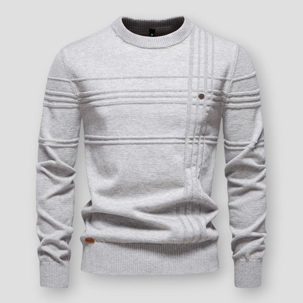 Men's long-sleeve crew neck sweater with textured ribbed detailing