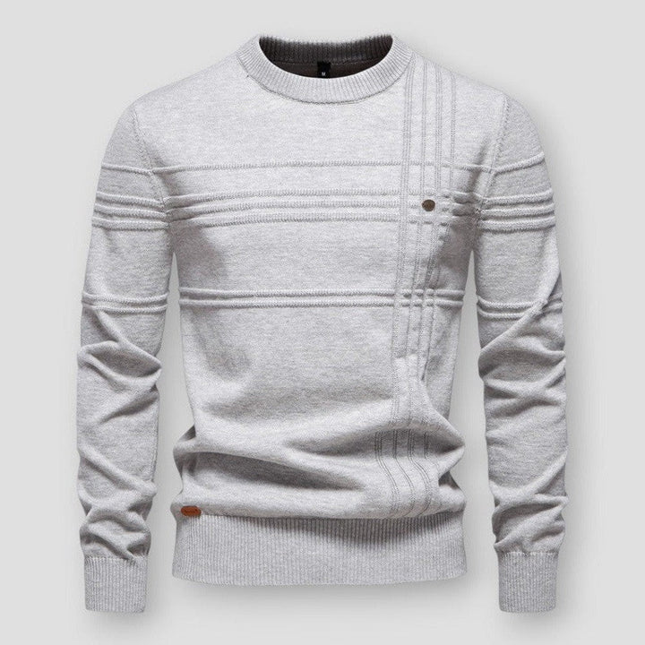Men's long-sleeve crew neck sweater with textured ribbed detailing