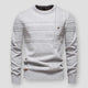 Men's long-sleeve crew neck sweater with textured ribbed detailing